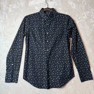 J.Crew Perfect Black Gold Polka Dot Shirt 100% Cotton Button Down Size 0